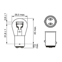 Pære Bosch Pure Light,P21/5W,2 stk.,12v,BAY15d(37 1987301016)