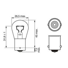 Pære Bosch Pure Light,P21W,2 stk.,12v,BA15s(37 1987301017)