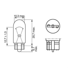 Pære Bosch Pure Light,W5W,2 stk.,12v,W2,1x9,5d(37 1987301026)